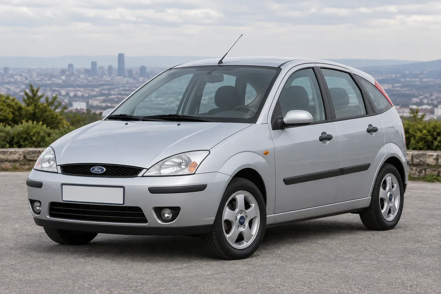 Ford Focus 1 — сгенерированная иллюстрация модели при дневном освещении