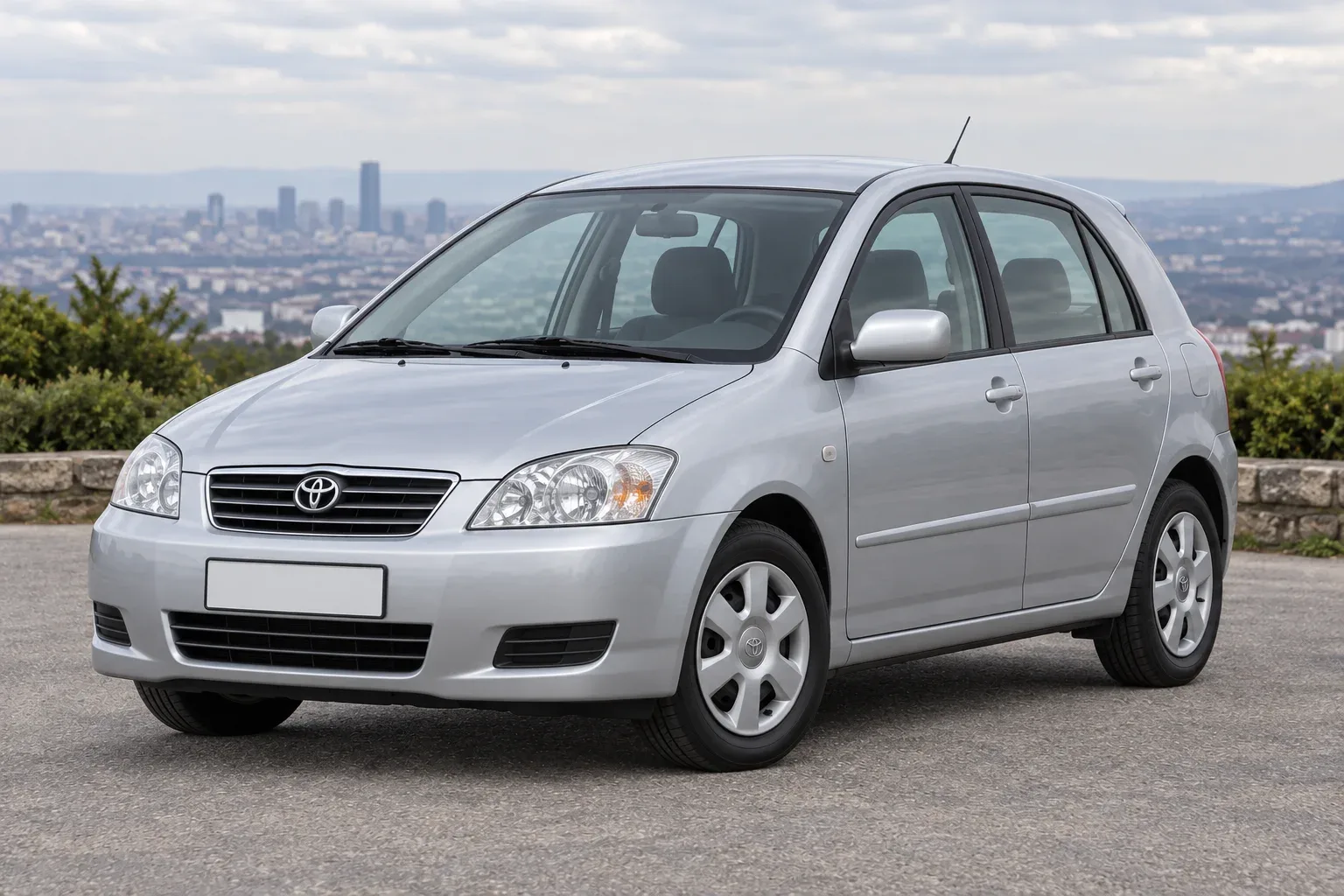 Toyota Corolla E120 — сгенерированная иллюстрация модели при дневном освещении