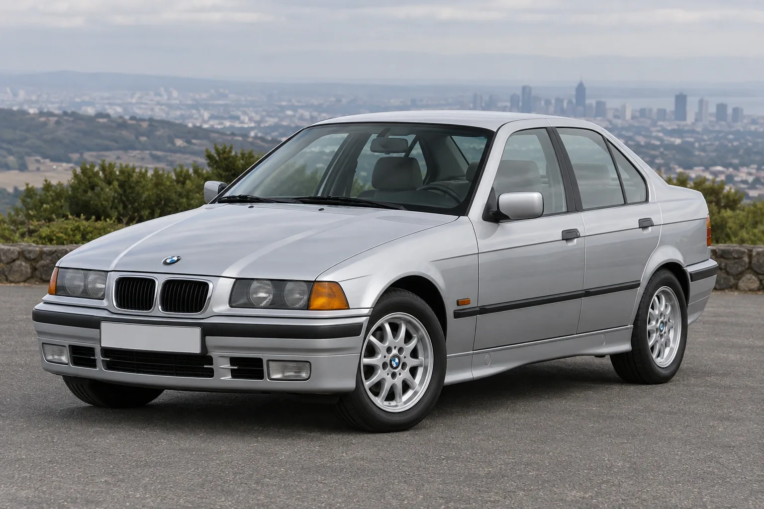 BMW 3 E36 — сгенерированная иллюстрация модели при дневном освещении