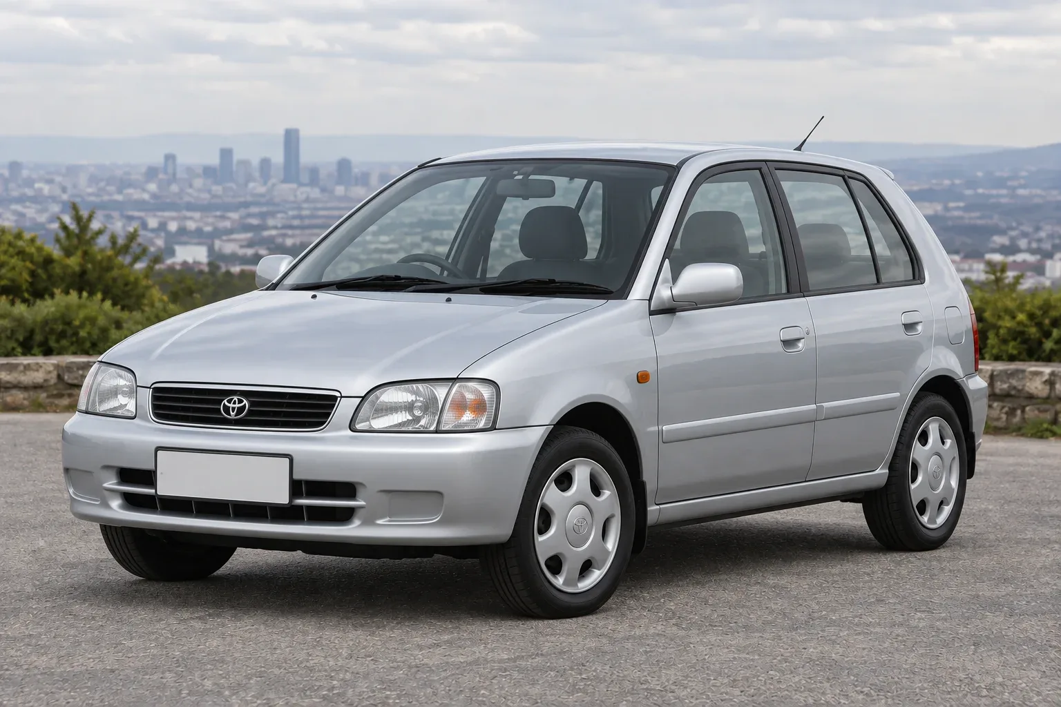 Toyota Starlet — сгенерированная иллюстрация модели при дневном освещении