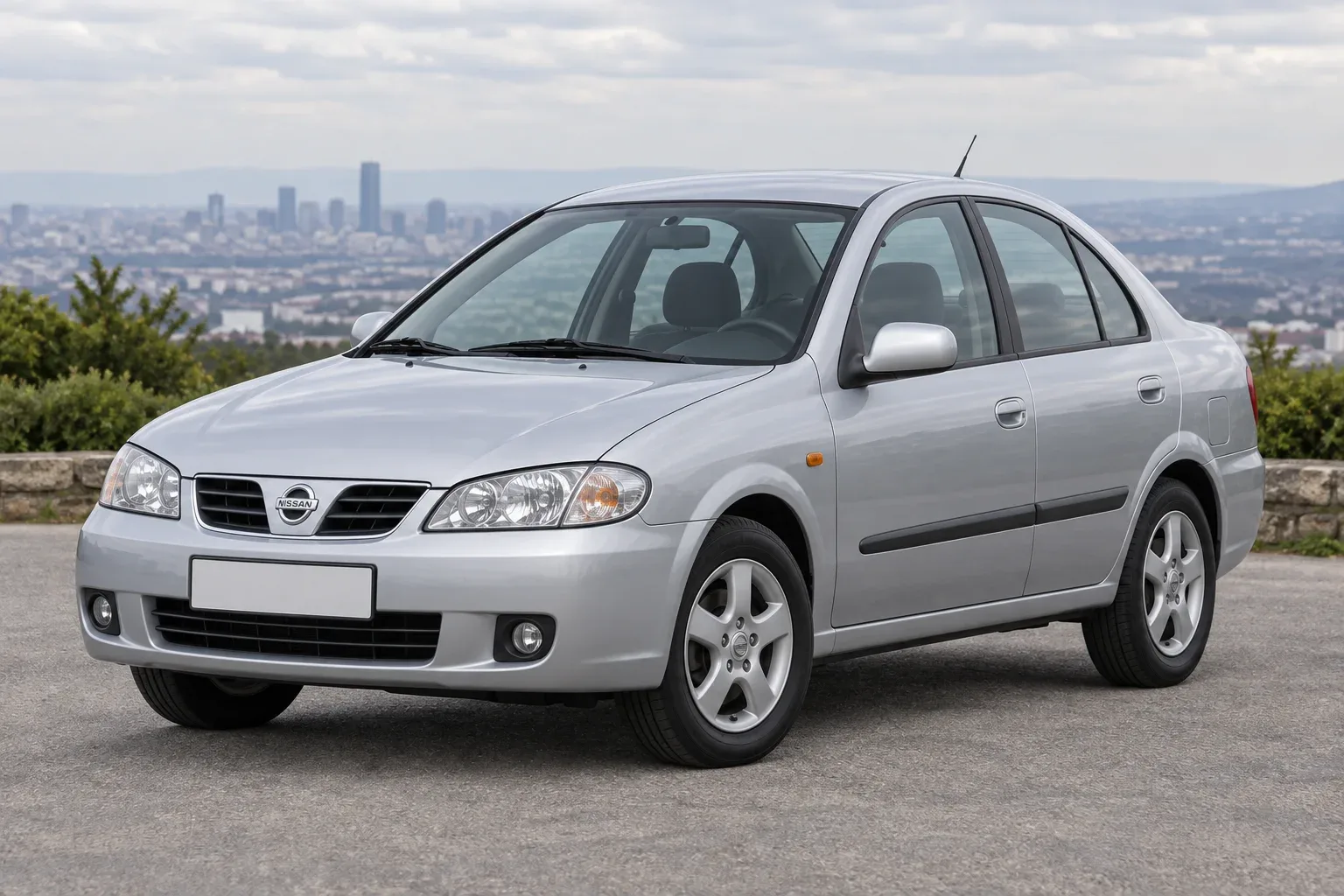 Nissan Almera N16 — сгенерированная иллюстрация модели при дневном освещении