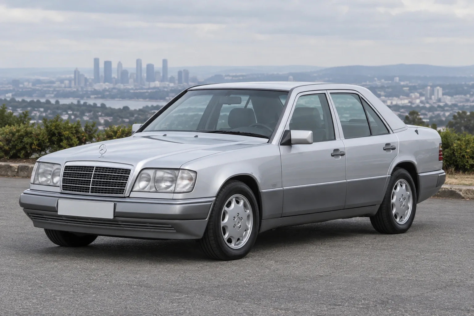 Mercedes-Benz W124 — сгенерированная иллюстрация модели при дневном освещении
