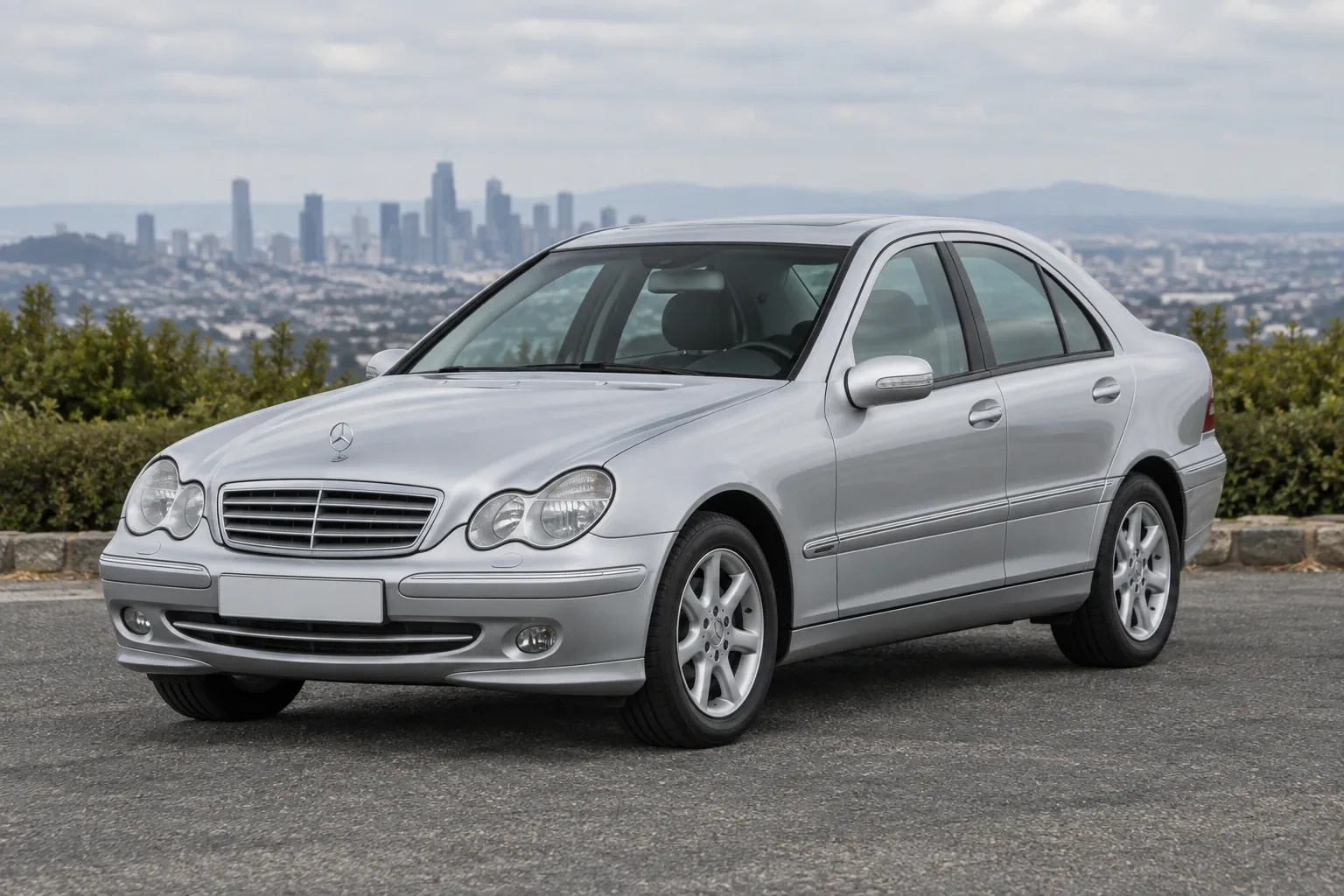 Mercedes-Benz W203 — сгенерированная иллюстрация модели при дневном освещении