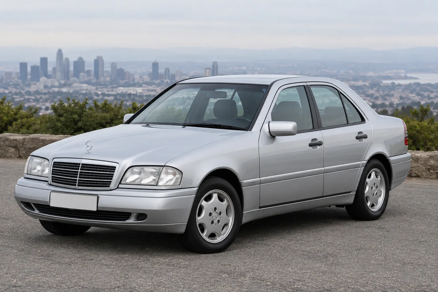 Mercedes-Benz W202 — сгенерированная иллюстрация модели при дневном освещении