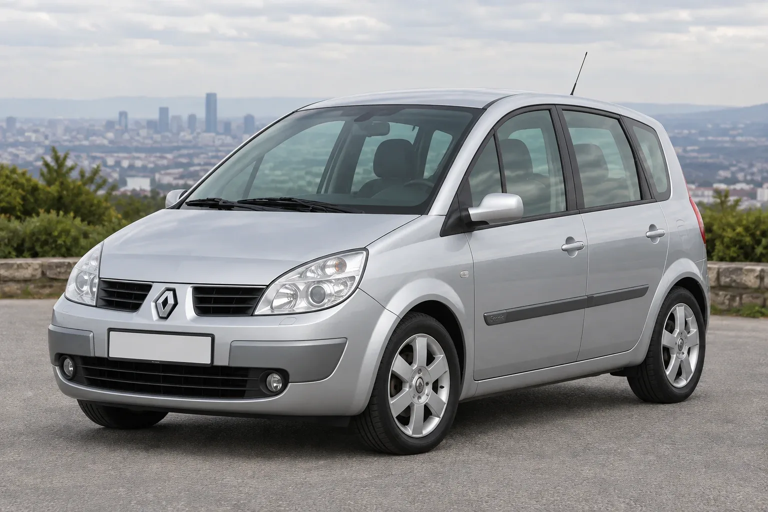 Renault Scenic 2 — сгенерированная иллюстрация модели при дневном освещении