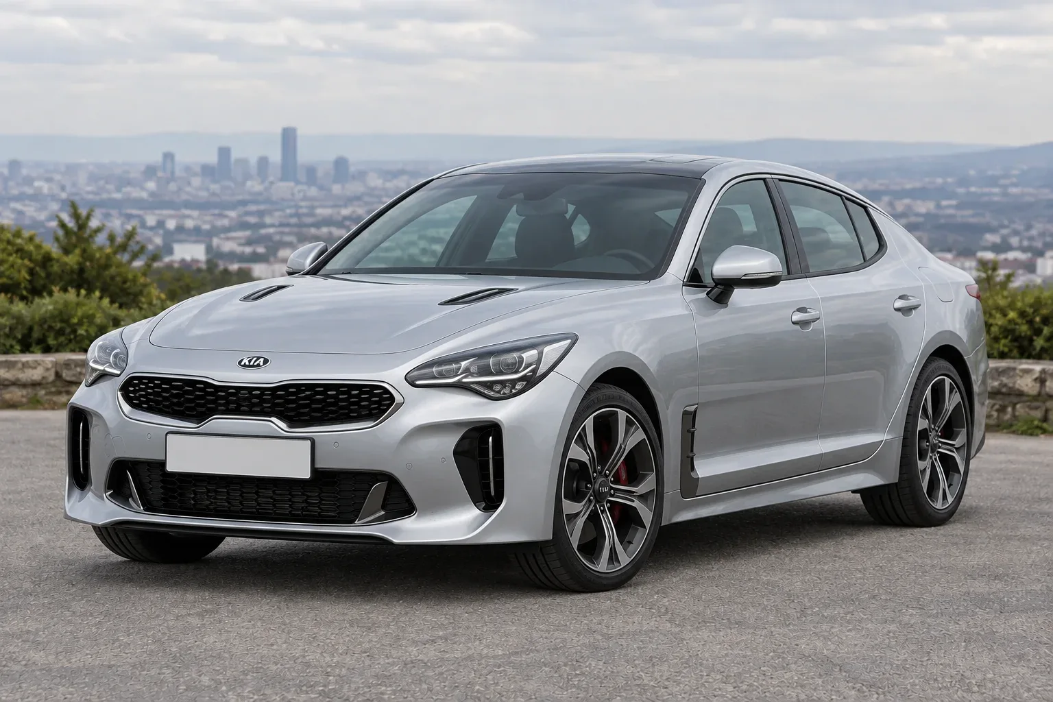 Kia Stinger — сгенерированная иллюстрация модели при дневном освещении