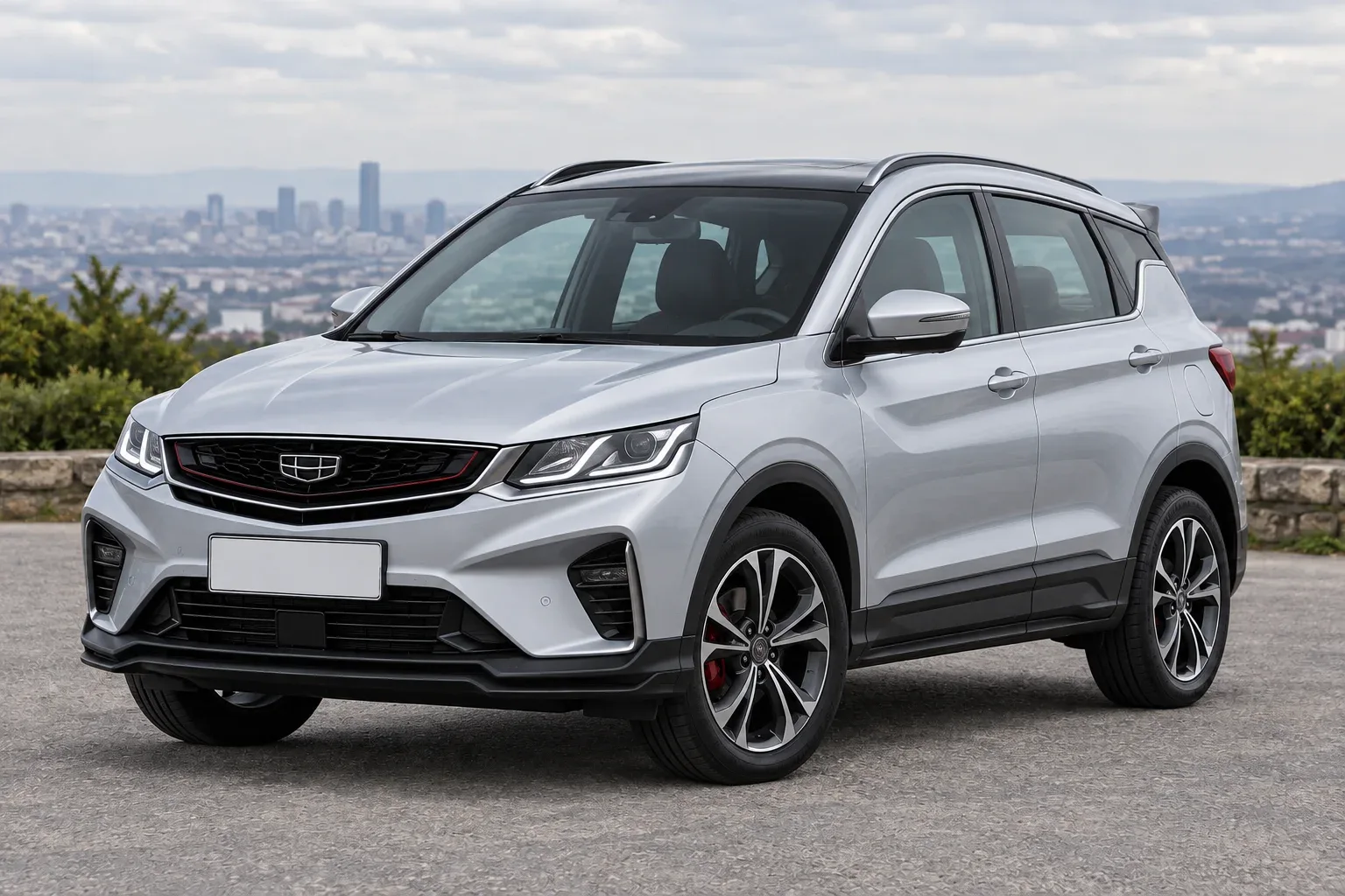 Geely Coolray — сгенерированная иллюстрация модели при дневном освещении
