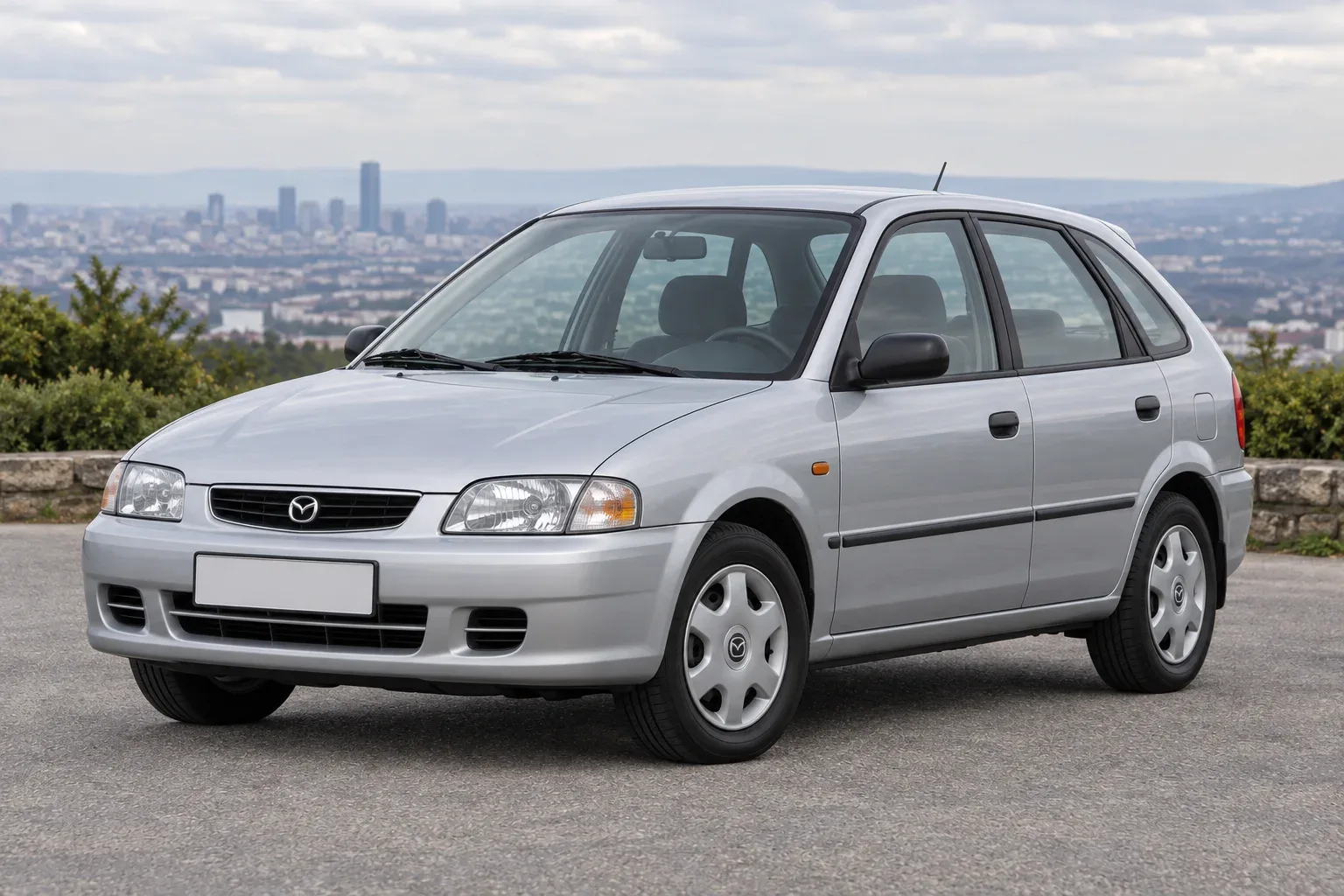 Mazda 323 BA — сгенерированная иллюстрация модели при дневном освещении