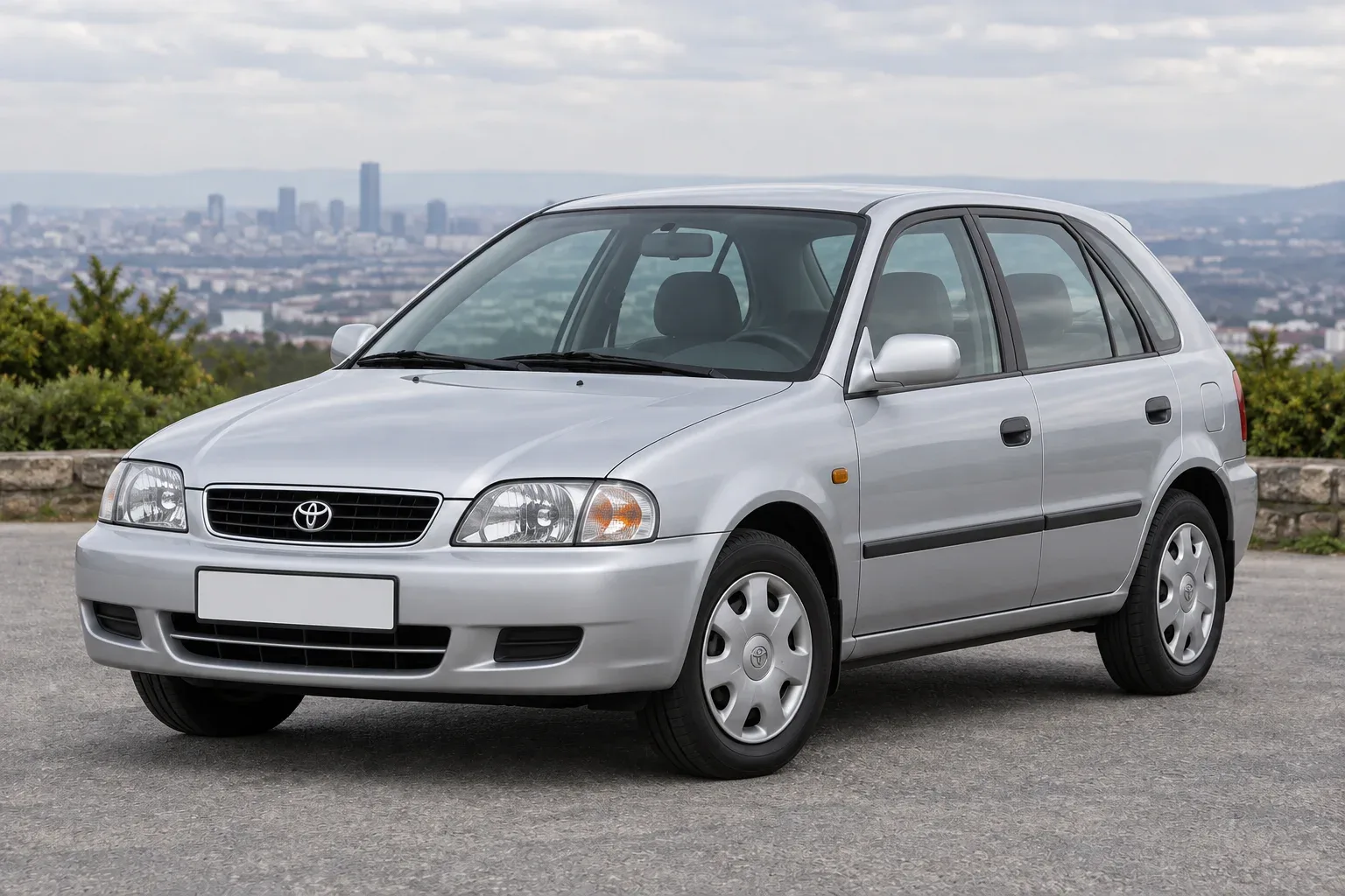 Toyota Corolla E110 — сгенерированная иллюстрация модели при дневном освещении