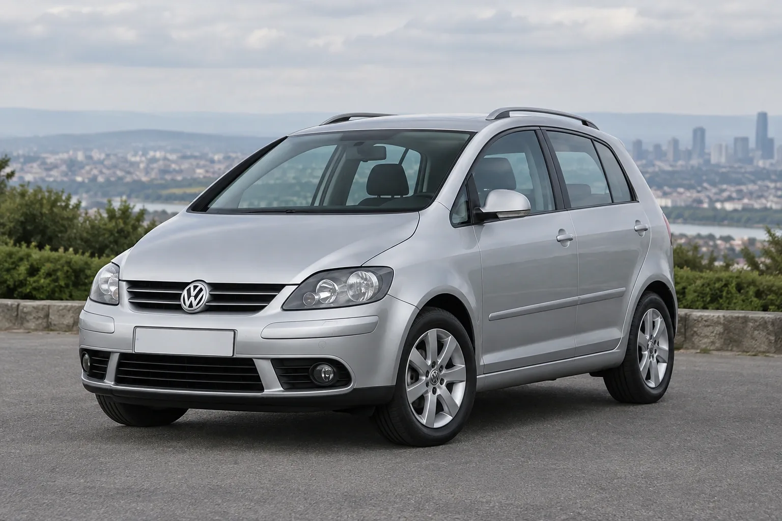 Volkswagen Golf Plus — сгенерированная иллюстрация модели при дневном освещении