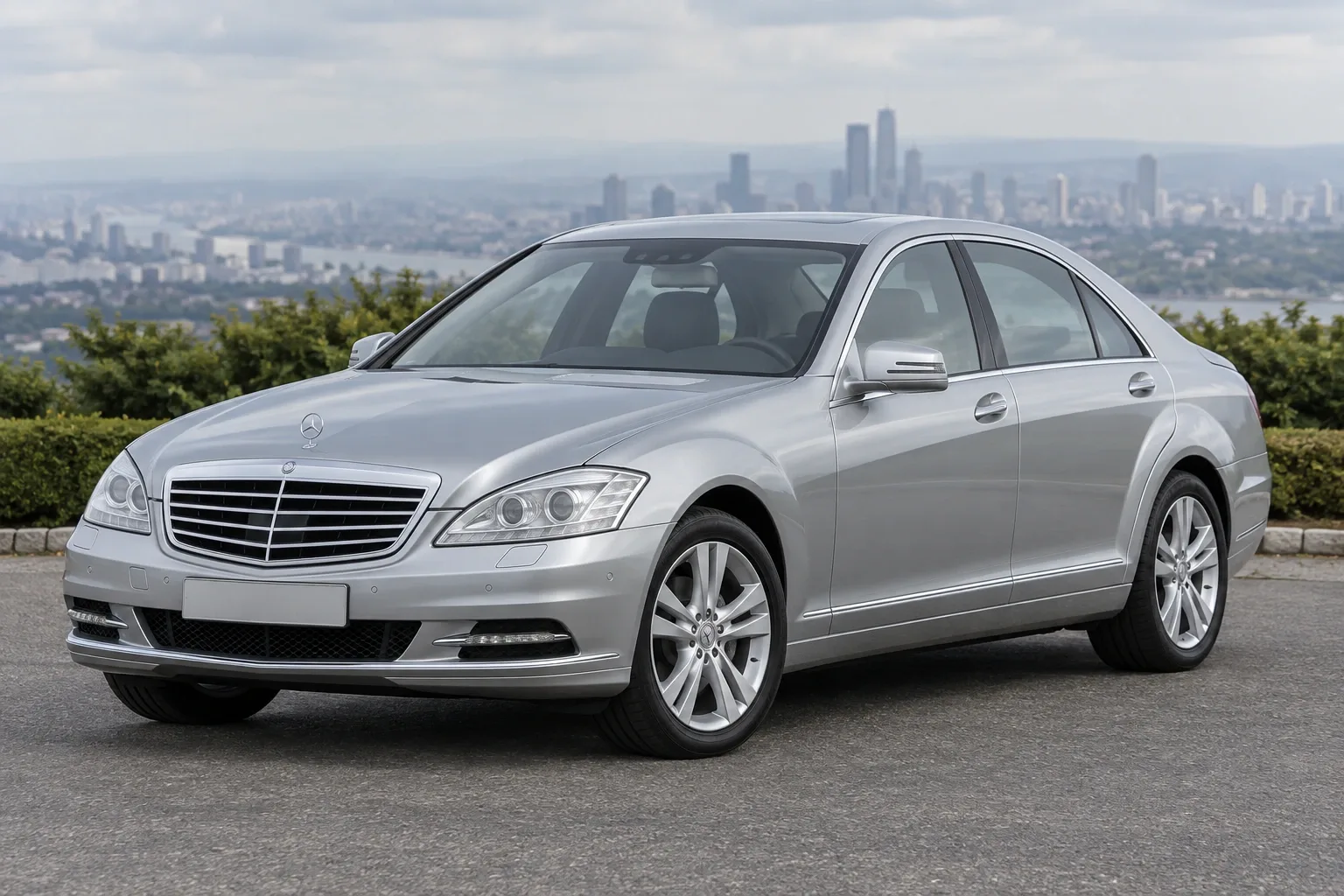 Mercedes-Benz W221 — сгенерированная иллюстрация модели при дневном освещении