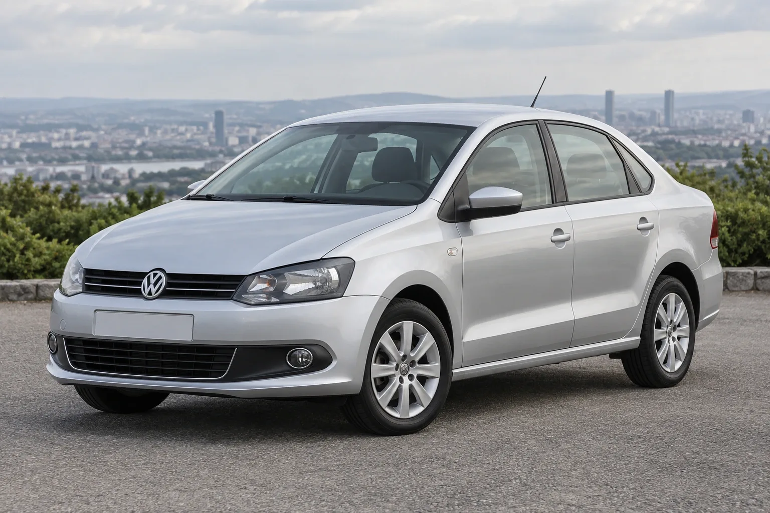 Volkswagen Polo Sedan — сгенерированная иллюстрация модели при дневном освещении