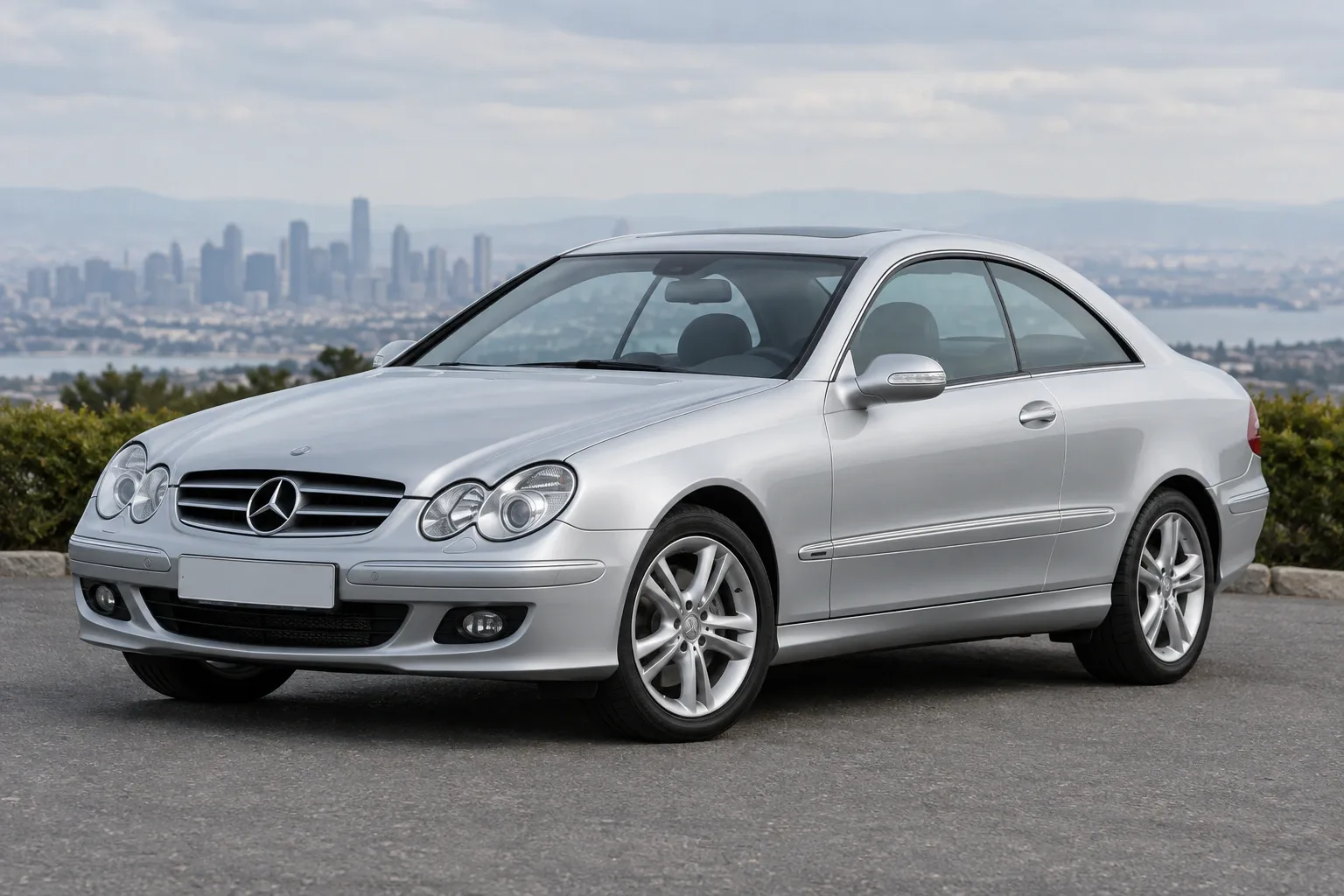 Mercedes-Benz CLK C209 — сгенерированная иллюстрация модели при дневном освещении