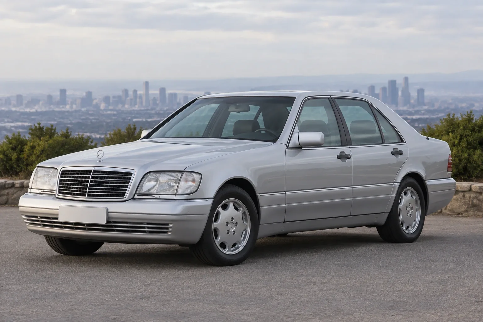 Mercedes-Benz W140 — сгенерированная иллюстрация модели при дневном освещении