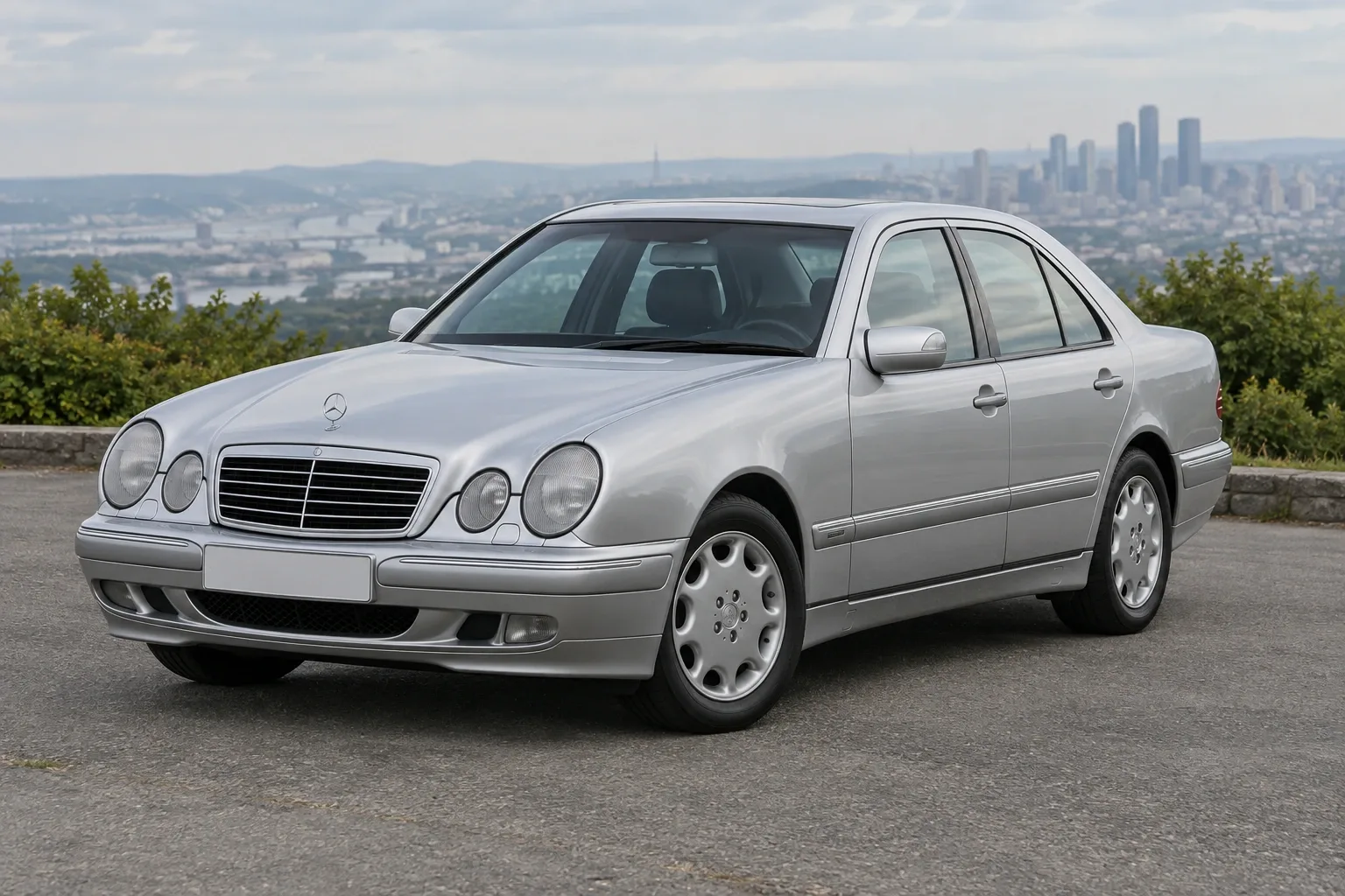 Mercedes-Benz W210 — сгенерированная иллюстрация модели при дневном освещении