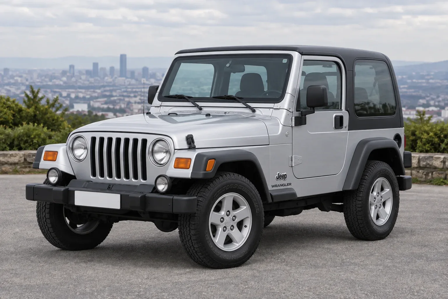 Jeep Wrangler TJ — сгенерированная иллюстрация модели при дневном освещении