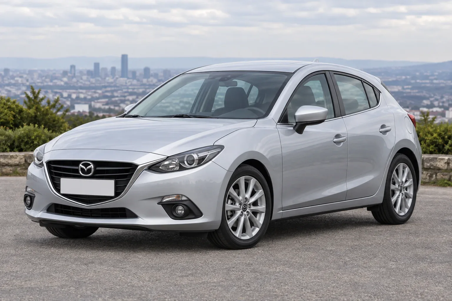 Mazda 3 BM — сгенерированная иллюстрация модели при дневном освещении