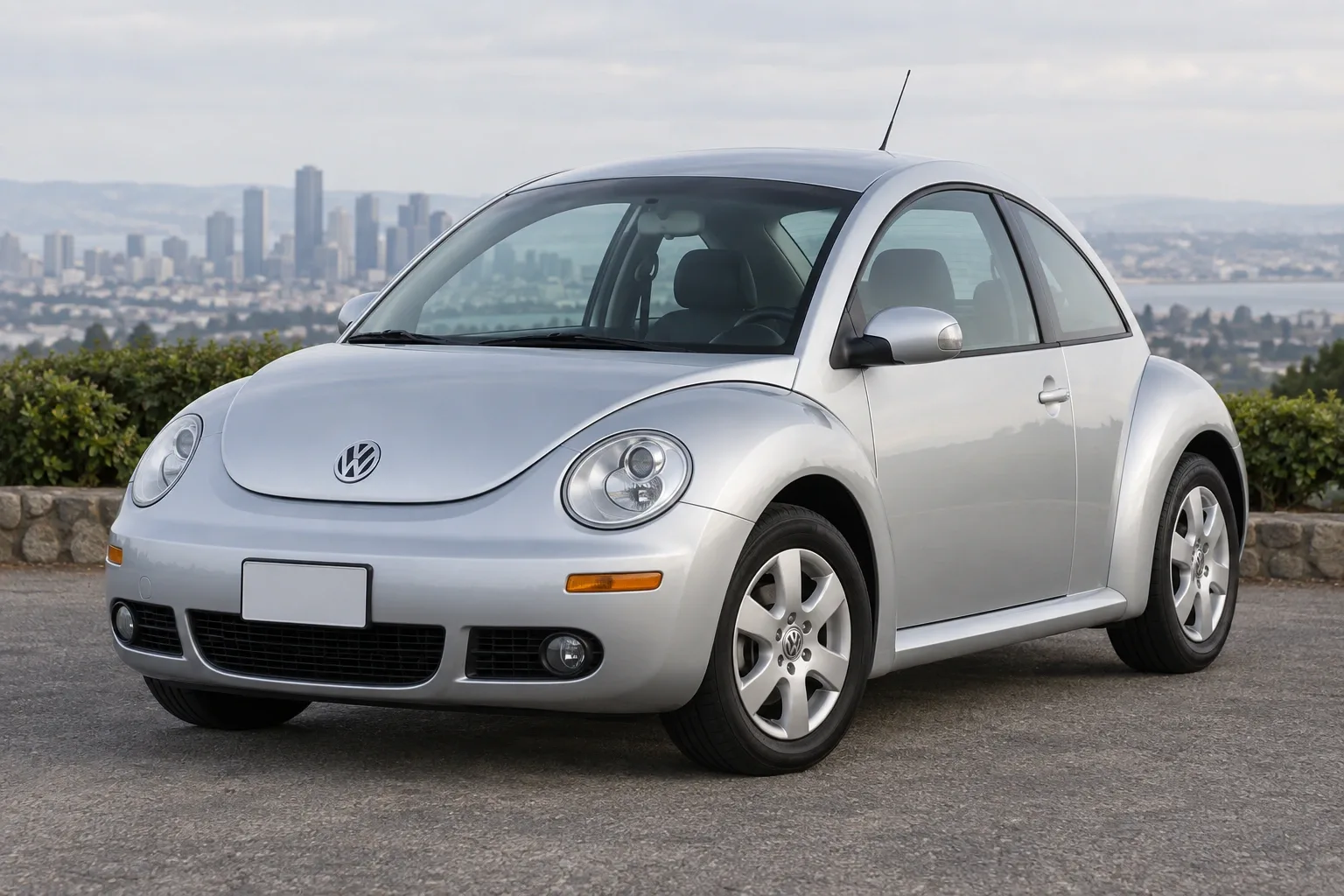 Volkswagen New Beetle — сгенерированная иллюстрация модели при дневном освещении